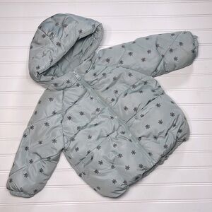 ZARA Girls Fleece Lined Flower Print Hooded Puffer Jacket